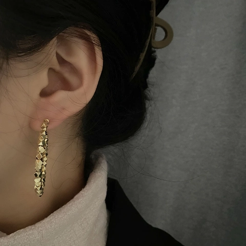 Geometric Square Cube Bead Hoop Earrings Alloy With 925 Sterling Silver Earring Post Gold Plated Fashion Jewelry Women