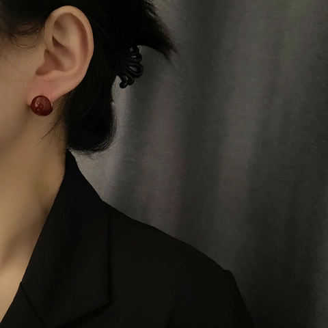 Orecchini A Cerchio Con Sfera In Smalto Rosso Borgogna Rame Placcato Oro Vintage Borchie Tonde Donna Gioielli Eleganti