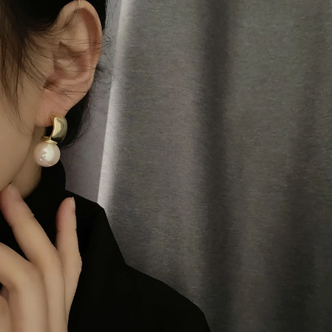 Artificial Pearl Drop Earrings Copper 18K Gold Plated With 925 Sterling Silver Earring Post Geometric Circular Arc Elegant For Women