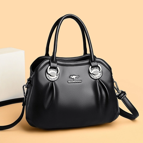 Women Handbag Large Capacity PU Leather Litchi Pattern Shoulder Crossbody Bag Elegant Solid Color Versatile Office