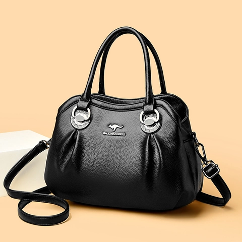 Women Handbag Large Capacity PU Leather Litchi Pattern Shoulder Crossbody Bag Elegant Solid Color Versatile Office