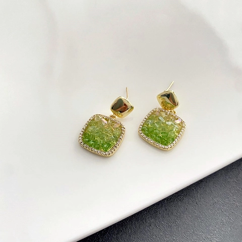 Herzform Ohrhänger Grüne Steine Strass Vergoldeter Kupfer Mit 925 Sterling Silber Ohrstecker Damen Vintage Stil