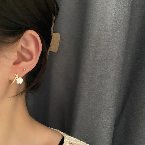 Muschel Blume Ohrringe Mit Zirkonia Vergoldetes Kupfer Und 925 Sterling Silver Earring Post Elegante Schmuck Für Damen