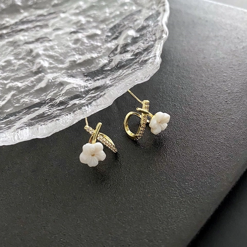 Muschel Blume Ohrringe Mit Zirkonia Vergoldetes Kupfer Und 925 Sterling Silver Earring Post Elegante Schmuck Für Damen
