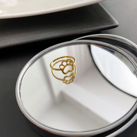 Titanium Steel Cat Paw Ring Minimalist Hollow Out Paw Print Finger Ring Gold Silver Plated Non Fading Jewelry For Women Gift