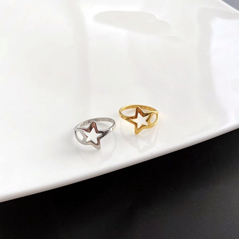 Hollow Star Ring Titanium Steel Minimalist Geometric Band Non-Fading High Polished Jewelry Women Daily Chic Accessory