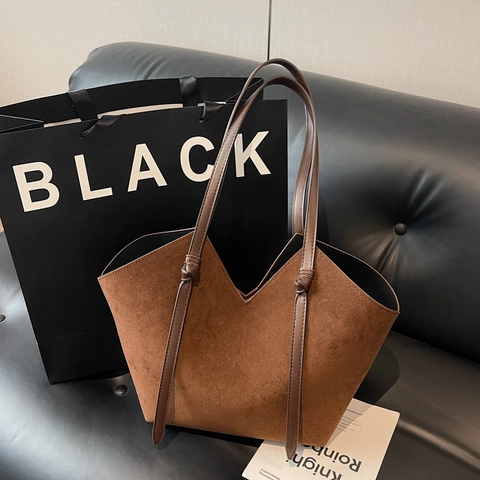 Grande Borsa Tote E Piccola Pochette Taglio A V Pelle PU Smerigliata Tracolla Con Nodo Retro Minimalista Donna