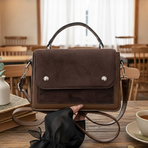Vintage Patchwork PU Leather Handbags For Women Flap Crossbody Shoulder Bag With Adjustable Strap Top Handle Hand Bag