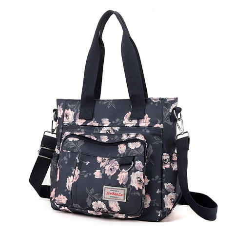 Borsa Tote In Nylon Floreale Grande Capacità Impermeabile Multi-Tasca Borsa A Mano Casual Con Tracolla Regolabile