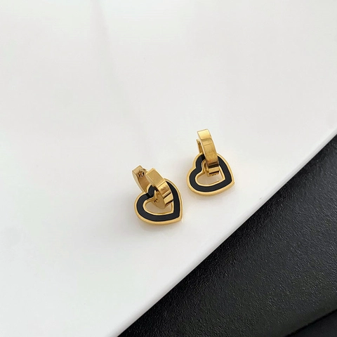Orecchini A Cerchio Con Pendente A Cuore In Acciaio Al Titanio Con Smalto Nero Stile Minimalista Vintage Gioielli Da Donna