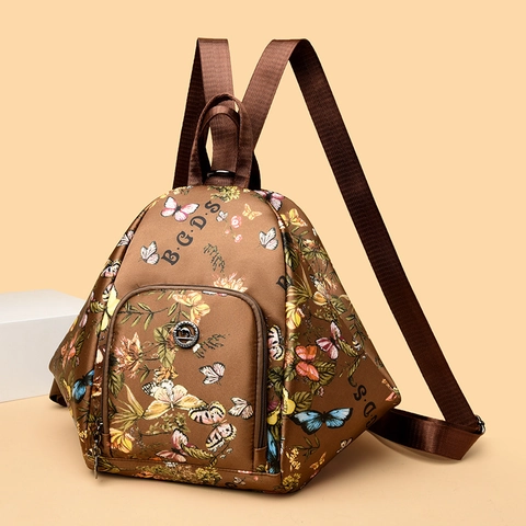 Fashion Women Backpack Butterfly Floral Print Nylon Multi-functional Large Capacity Casual Rucksack For Daily Travel