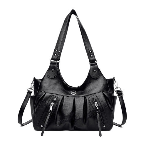 Bolso de Mano de Cuero de PU Plisado Vintage para Mujer Gran Capacidad Bolso de Hombro Cruzado Multibolsillos Retro Trabajo Moda