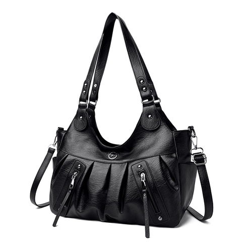 Bolso de Mano de Cuero de PU Plisado Vintage para Mujer Gran Capacidad Bolso de Hombro Cruzado Multibolsillos Retro Trabajo Moda