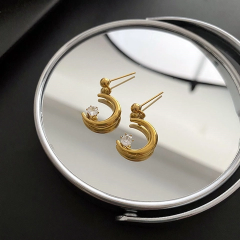 Halve Maan Oorknopjes Voor Dames Roestvrij Staal Zirkonia Vintage Stijl Luxe Sieraden Cadeau