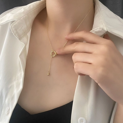 Ineinandergreifende Kreise Y Halskette Kupfer Zirkonia Love Gravur Tassel Perle Anhänger Für Damen