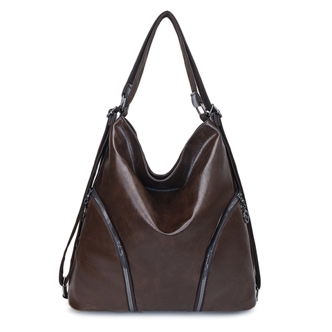 Retro Glossy PU Leather Multi-Purpose Shoulder Bag Backpack For Women Large Capacity Simple Versatile Hobo Travel Bag