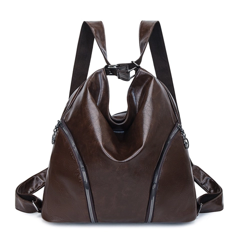 Retro Glossy PU Leather Multi-Purpose Shoulder Bag Backpack For Women Large Capacity Simple Versatile Hobo Travel Bag