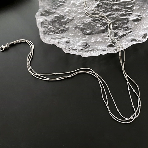 Collana Multistrato Con Perline In Acciaio Al Titanio Catena A Serpente Minimalista Gioielli Eleganti Da Donna