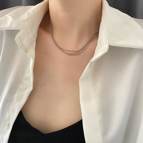 Collana Multistrato Con Perline In Acciaio Al Titanio Catena A Serpente Minimalista Gioielli Eleganti Da Donna
