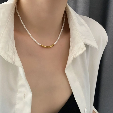 Kralen Ketting Roestvrij Staal Verguld Schelp Kralen Elegante Sleutelbeen Ketting Sieraden Voor Dames