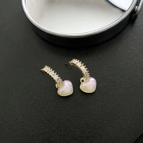 Elegante Hart Kunstparel Oorbellen Met Zirkonia Ingelegd Koper Vergulde Sieraden Voor Vrouwen 925 Sterling Zilveren Oorsteker