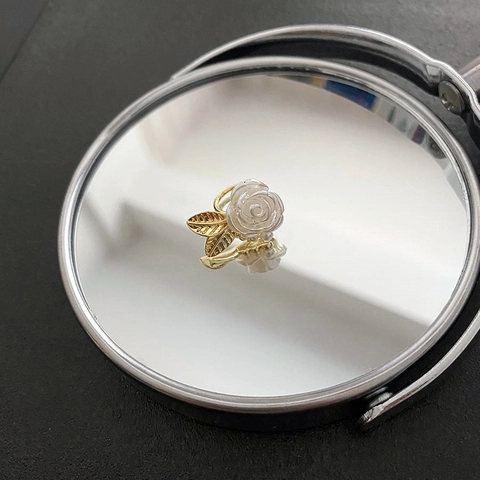 Französische Retro Rose Blume Ohrmanschette Kupfer Goldene Blätter Elegant Ohne Piercing Clip Ohrringe Damen