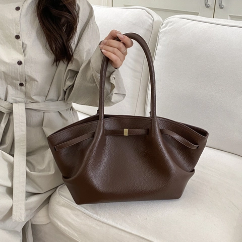 Borsa a Spalla da Donna Retro in Pelle PU Grande Capacità Borsa Tote Pieghettata Minimalista per Pendolari Quotidiani