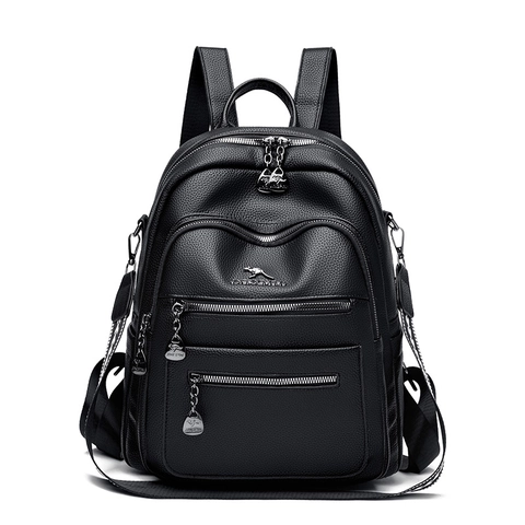 Mochila De Moda Para Mujer Cuero PU Textura Lichi Múltiples Bolsillos Con Cremallera Gran Capacidad Bolso Hombro Viaje