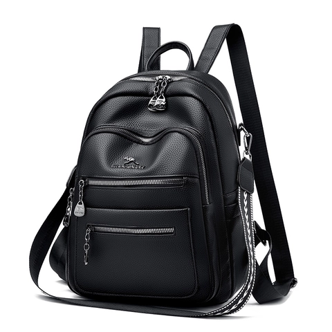 Mochila De Moda Para Mujer Cuero PU Textura Lichi Múltiples Bolsillos Con Cremallera Gran Capacidad Bolso Hombro Viaje