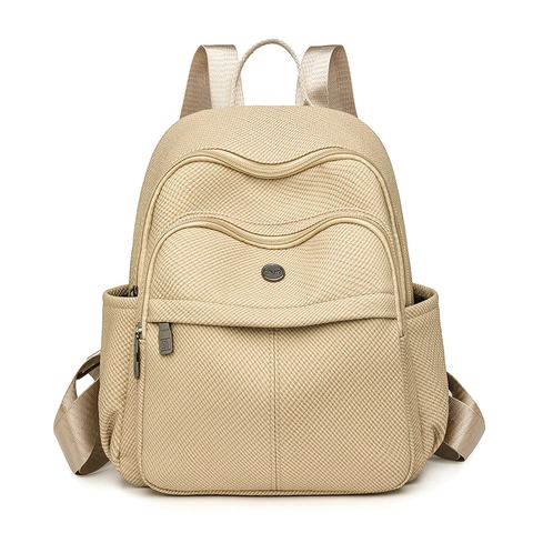 Women's Fashion PU Leather Backpack Large Capacity Travel School Bag With Woven Texture Stitching Details For Daily Use