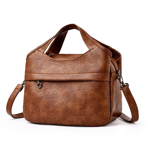 Retro PU Leder Handtasche Für Damen Große Kapazität Mehrlagig Lässig Büro Tote Mit Verstellbarem Riemen
