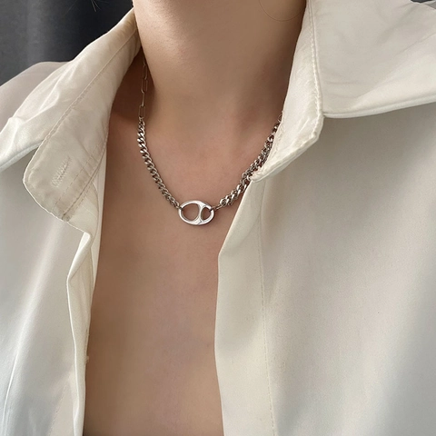 Asymmetric Chain Necklace Titanium Steel Pig Nose Pendant Coffee Bean Minimalist Industrial Style Geometric For Women