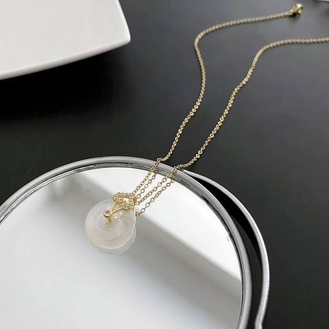 Collier Pendentif Cuivre Avec Imitation Jade Et Zircon Cœur Minimaliste Nouveau Style Chinois Pour Femmes