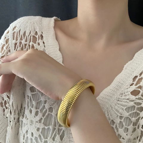 Bracciale Rigido In Acciaio Inossidabile Design Tubogas A Spirale Flessibile Elastico Gioielli Minimalisti Per Donna Regalo Moda