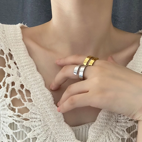 Roestvrijstalen Ring Met Gegraveerde Letter Inspirerende Sterker Wikkelspiraal Open Verstelbaar Minimalistische Sieraden