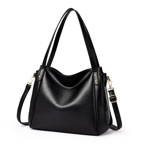 Women's Large Capacity PU Leather Tote Bag Lychee Grain Handbag With Adjustable Shoulder Strap Gold Hardware Shoulder Bag