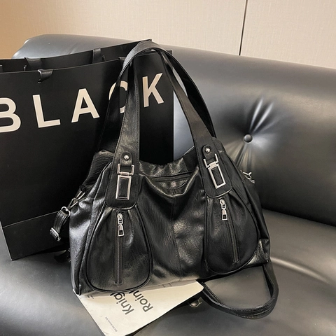 Borsa Tote Grande Donna Pelle PU Trama Litchi Molteplici Tasche Con Cerniera Borsa A Mano Pendolare Hardware Argento Borsa A Tracolla