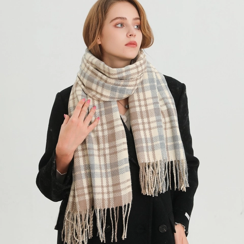 Women Plaid Scarf Faux Cashmere Thick Warm Winter Long Shawl Tassel British Style Soft Versatile Wrap