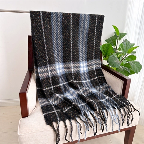 Écharpe À Carreaux Épaisse Chaude Châle D'Hiver Avec Glands Sensation Cachemire Doux Motif Grille Unisexe Longue
