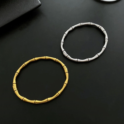 Bambus Gliederkette Armreif Titan Edelstahl Scharnierverschluss Retro Einfacher Minimalistischer Schmuck Damen