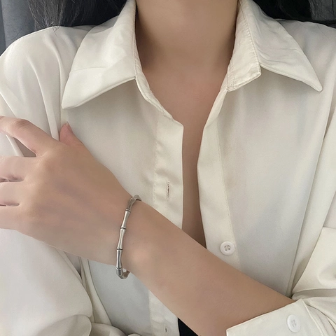 Bambus Gliederkette Armreif Titan Edelstahl Scharnierverschluss Retro Einfacher Minimalistischer Schmuck Damen
