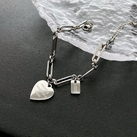 Titanstahl Herzanhänger Armband Everything Happens For A Reason Gravierte Büroklammerkette Minimalistischer Schmuck Damen