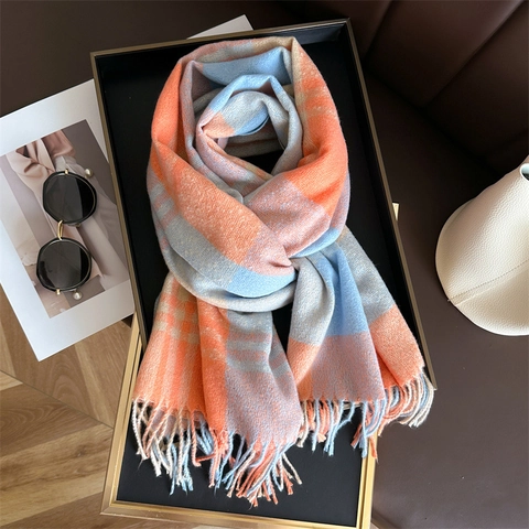 Sciarpa Scialle A Quadri Imitazione Cashmere Poliestere Spessa Calda Frange Nappine Motivo A Scacchi Unisex Moda Inverno