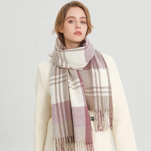 Sciarpa Scialle A Quadri Imitazione Cashmere Poliestere Spessa Calda Frange Nappine Motivo A Scacchi Unisex Moda Inverno
