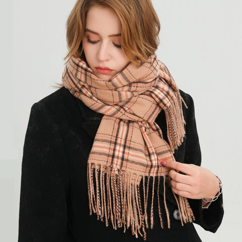 Sciarpa Invernale Donna Imitazione Cashmere Motivo A Quadri Morbido Caldo Bordo Frange Casual Versatile Scialle Stile Britannico