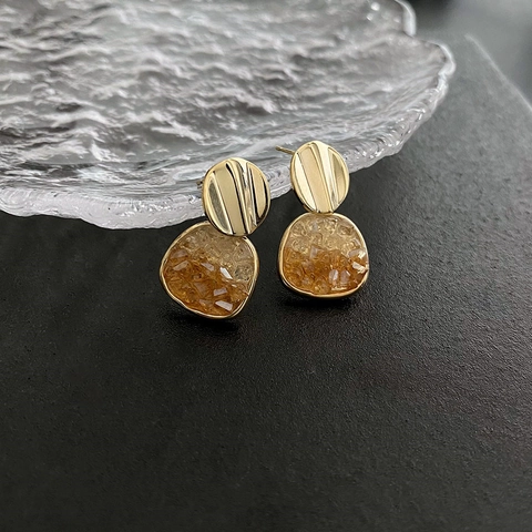 Geometrische Hängeohrringe Gold Vergoldetes Kupfer Mit 925 Sterling Silber Ohrstecker Harz Bruchstein Mode Für Damen