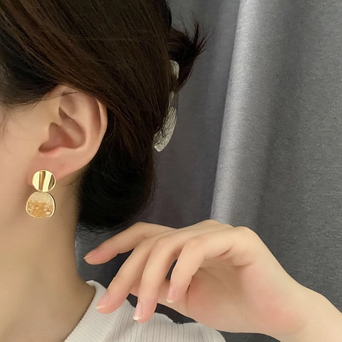 Geometrische Hängeohrringe Gold Vergoldetes Kupfer Mit 925 Sterling Silber Ohrstecker Harz Bruchstein Mode Für Damen