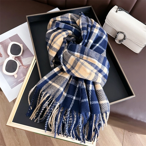 Classic Plaid Tassel Scarf Polyester Imitation Cashmere Warm Winter Shawl Wrap For Men Women Fashion Check Neck Warmer Large Shawls