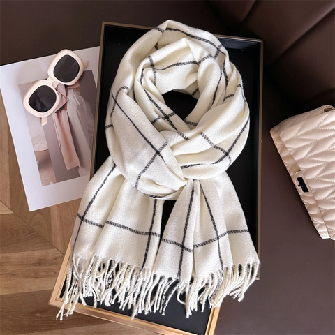 Plaid Scarf Cashmere Like Polyester Thick Warm Winter Long Tassel Shawl Wrap For Men Women Classic Fashionable Accessory