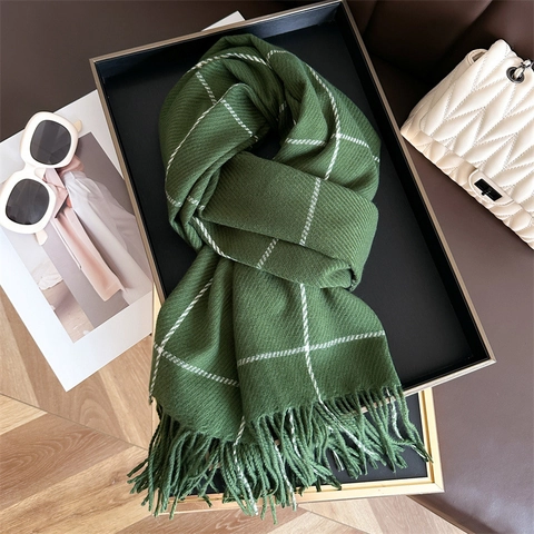 Plaid Scarf Cashmere Like Polyester Thick Warm Winter Long Tassel Shawl Wrap For Men Women Classic Fashionable Accessory